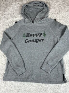 PST Los Angeles Happy Camper Gray Soft Pullover Hoodie Sweatshirt Large